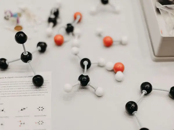 Molecule models on an exhibitor table